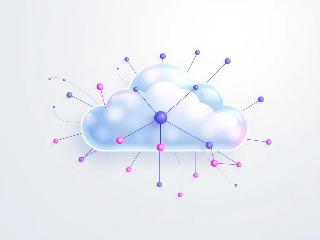 A cloud network diagram illustrating interconnected nodes.
